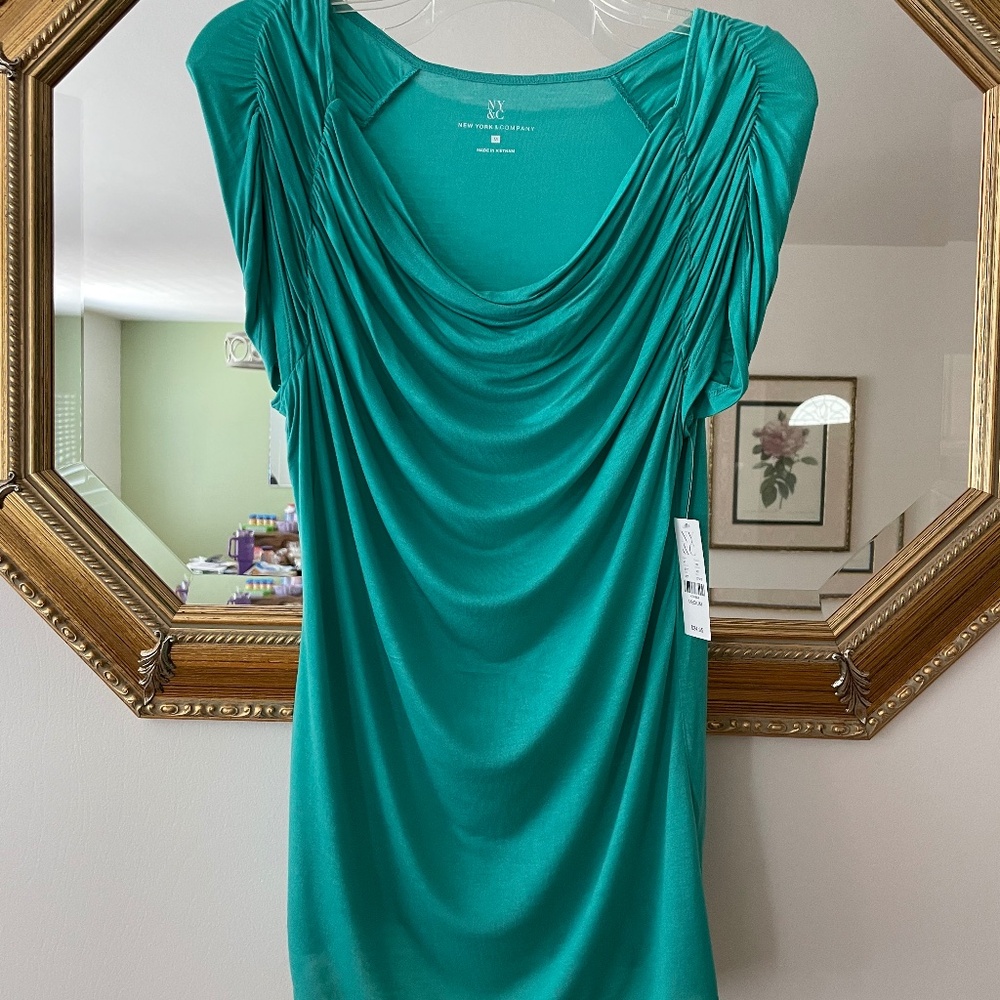 New York & Company Teal Draped Blouse